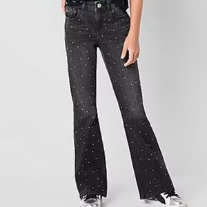 Thereabouts Girl's Size 20.5 P Plus Mid Rise Flare Black Studded